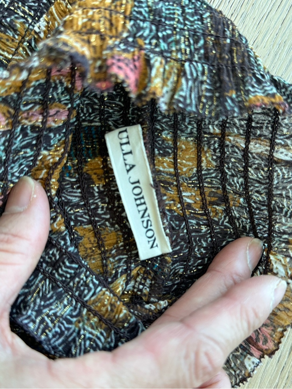 Ulla Johnson Smocked Metallic Floral Blouse Silk Blend Brown Gold Size XS/S - Picture 3 of 4